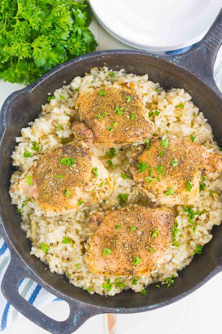 One Pan Chicken And Garlic Parmesan Rice Pumpkin N Spice