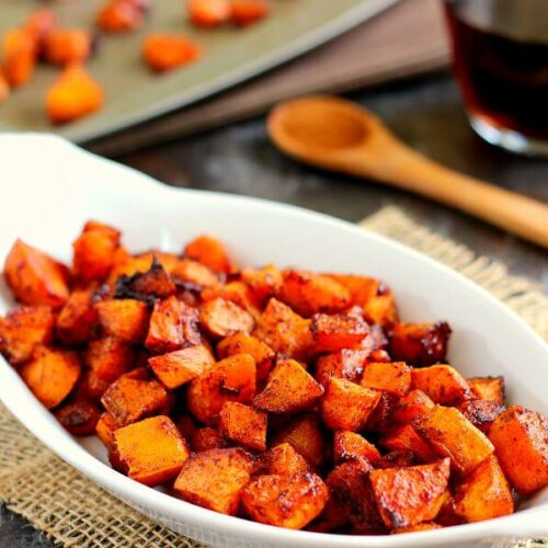 Roasted Maple Cinnamon Sweet Potatoes - Pumpkin 'N Spice