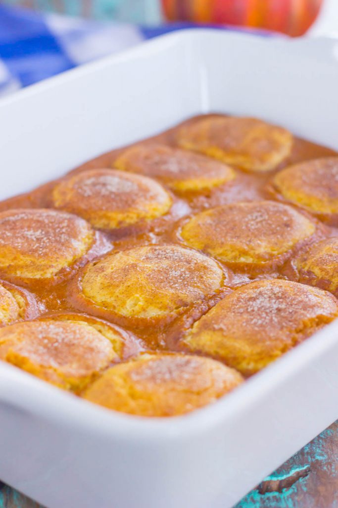 pumpkin cobbler with snickerdoodle cookie topping