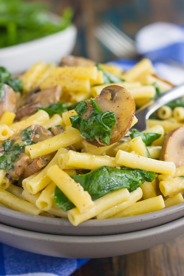 Mushroom & Spinach Pasta (Vegetarian & Creamy!) - Pumpkin 'N Spice