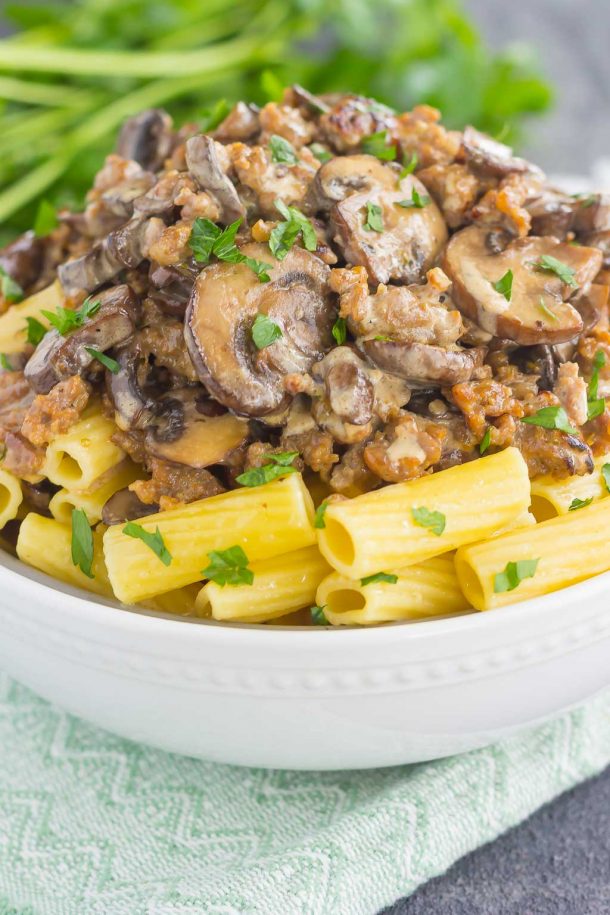 Creamy Sausage and Mushroom Rigatoni - Pumpkin 'N Spice