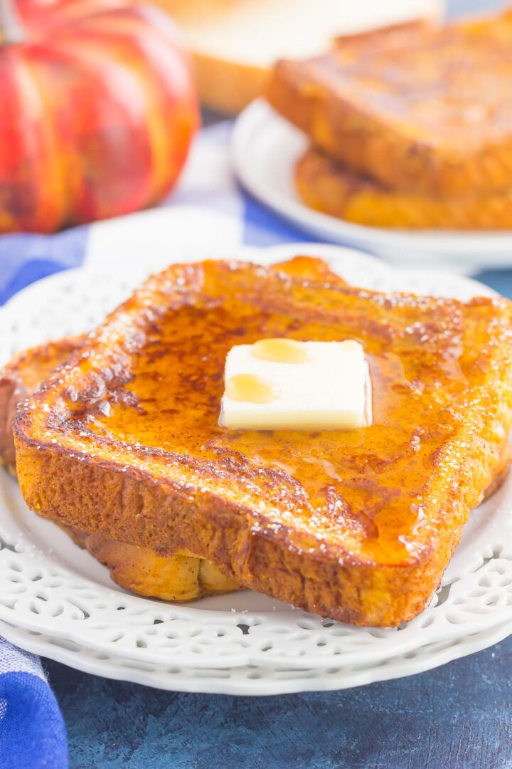 pumpkin french toast with butter and syrup
