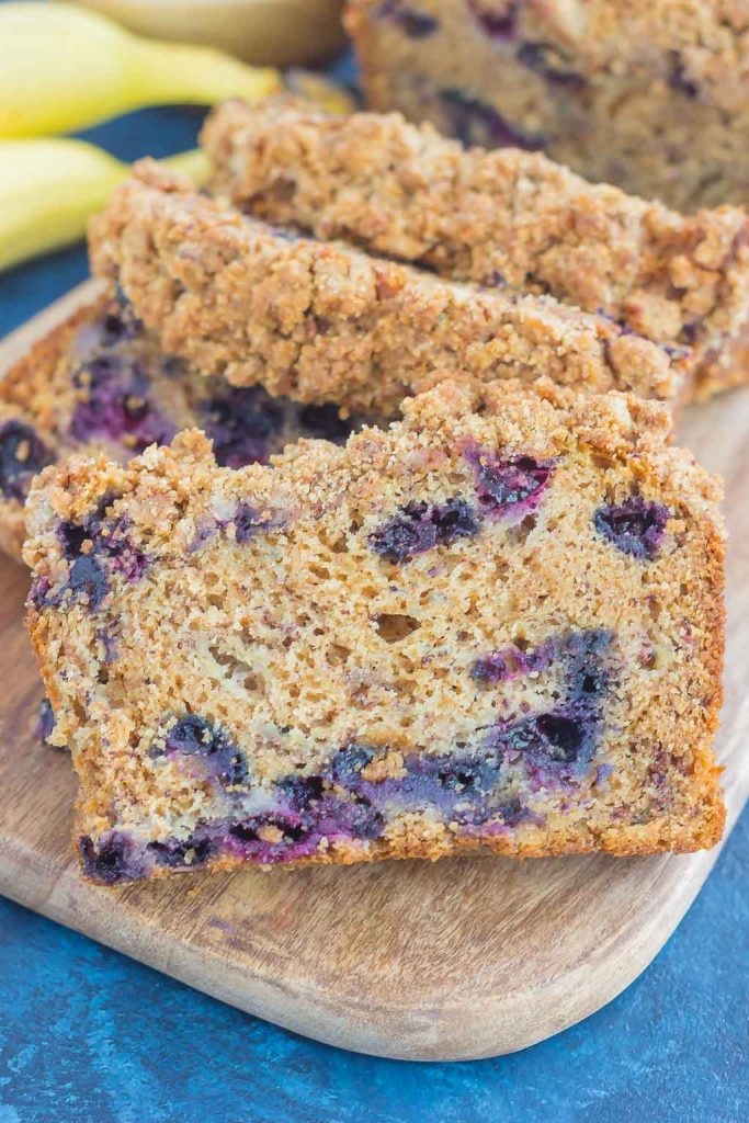 This Cinnamon Streusel Blueberry Banana Bread is packed with the classic banana bread flavor, loaded with juicy blueberries, and topped with a sweet and crumbly cinnamon streusel. Soft, moist, and perfectly delicious, this quick bread makes the best breakfast or dessert!