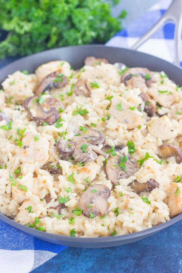 One Pan Chicken And Mushroom Parmesan Rice - Pumpkin 'n Spice