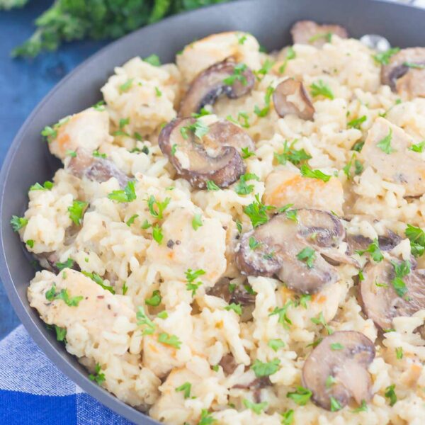 One Pan Chicken and Mushroom Parmesan Rice - Pumpkin 'N Spice