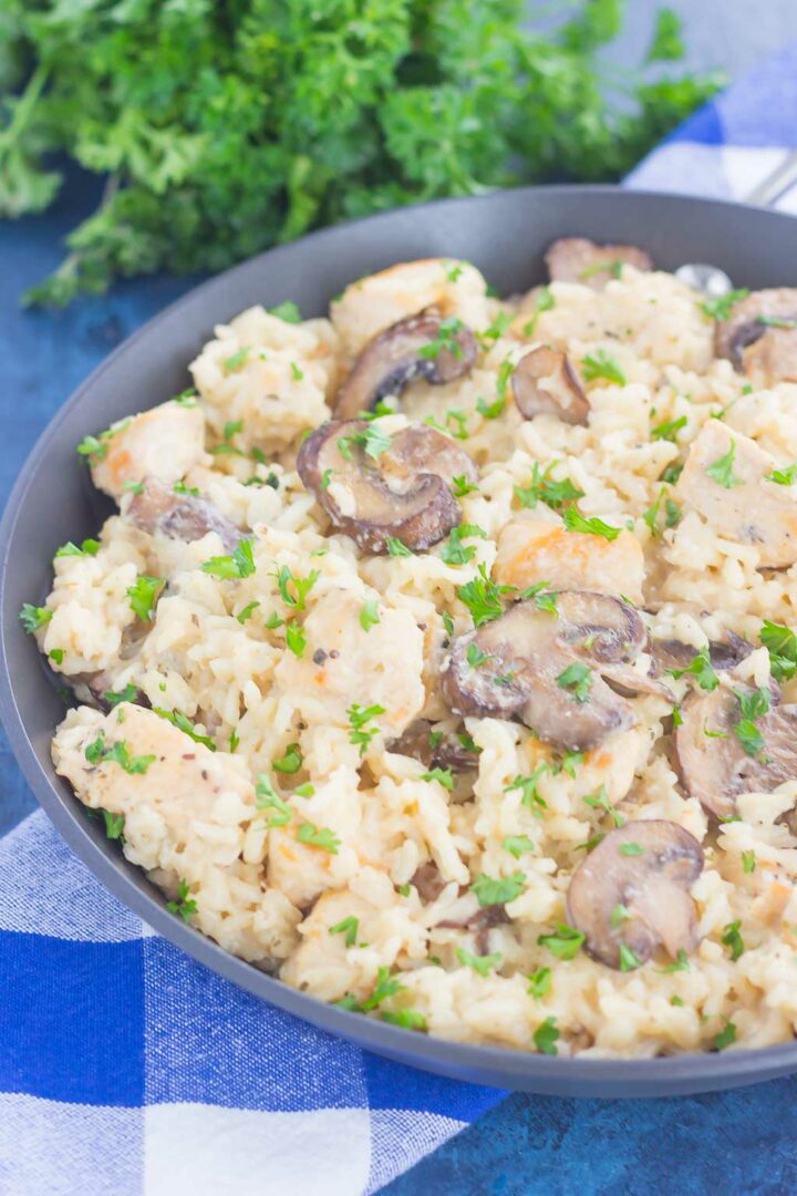 One Pan Chicken and Mushroom Parmesan Rice - Pumpkin 'N Spice