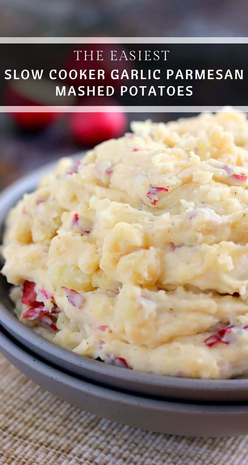 Slow Cooker Garlic Parmesan Mashed Potatoes - Pumpkin 'N Spice