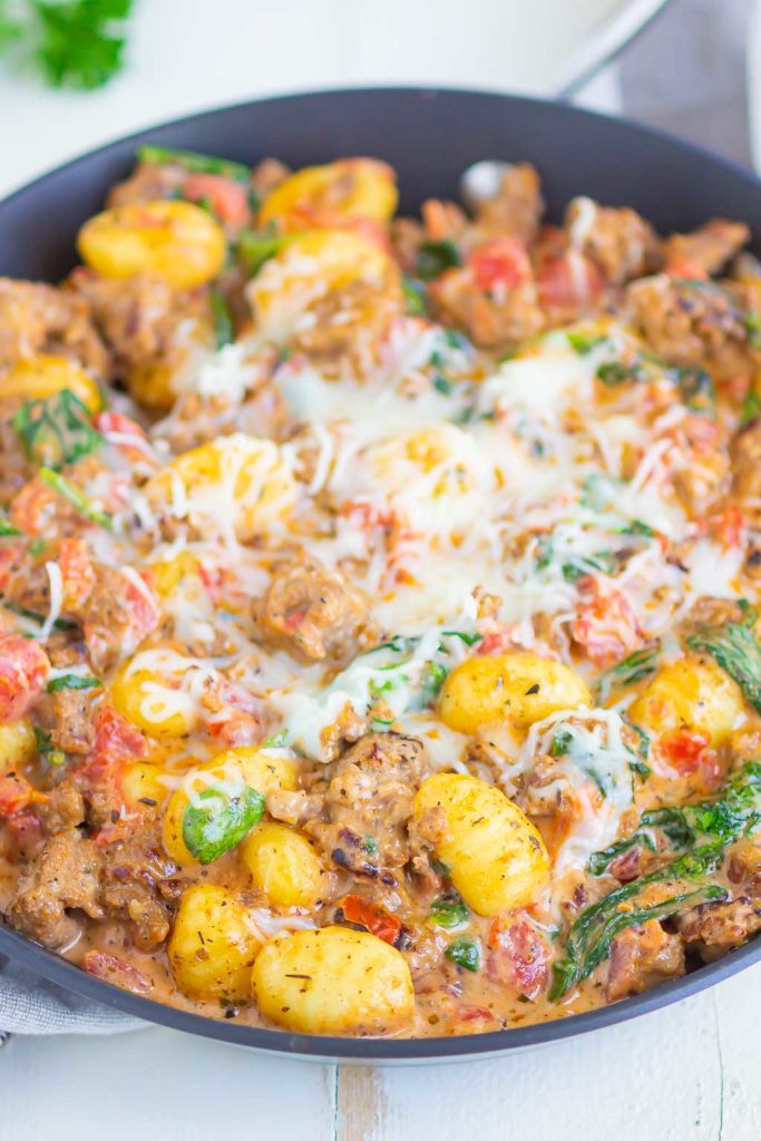 gnocchi in a black skillet