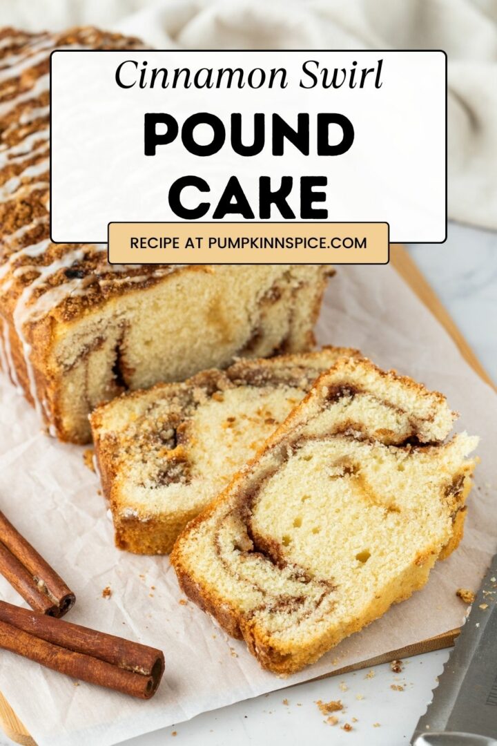 pound cake loaf with a few slices on parchment paper