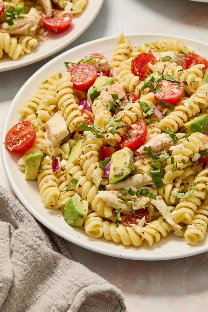 pasta salad on a white plate