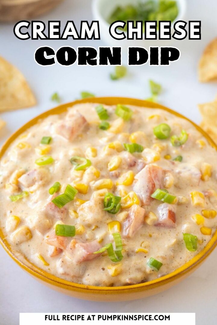 corn dip in a brown serving dish