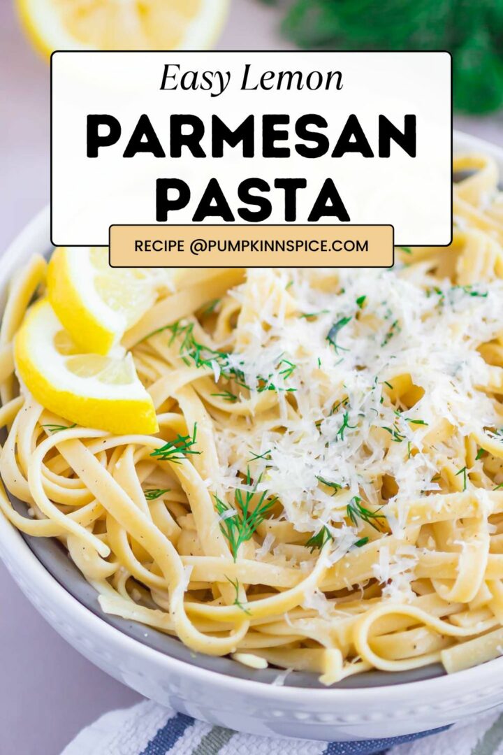 pasta in a white bowl with parmesan cheese on top