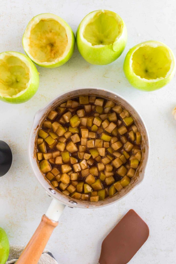 diced apples in a saucepan