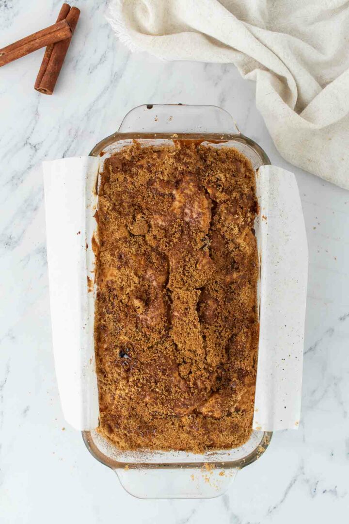 pound cake baked and shown with cinnamon streusel