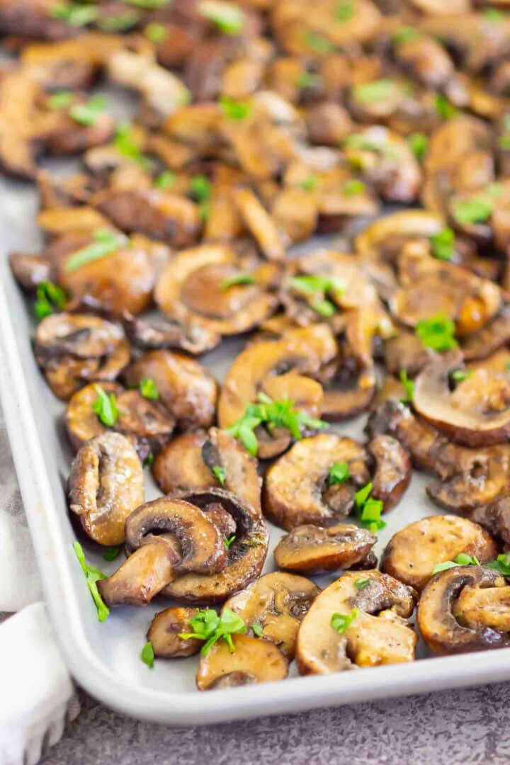 mushrooms on a sheet pan