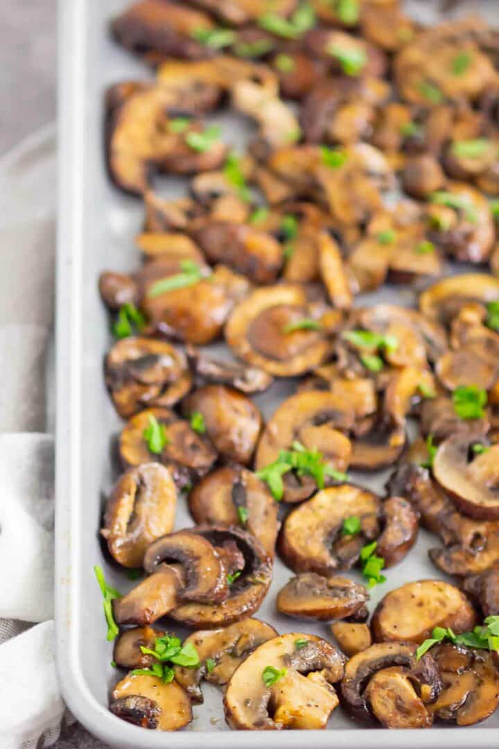 mushrooms on a sheet pan