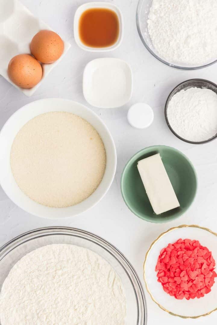 cookie ingredients in white dishes