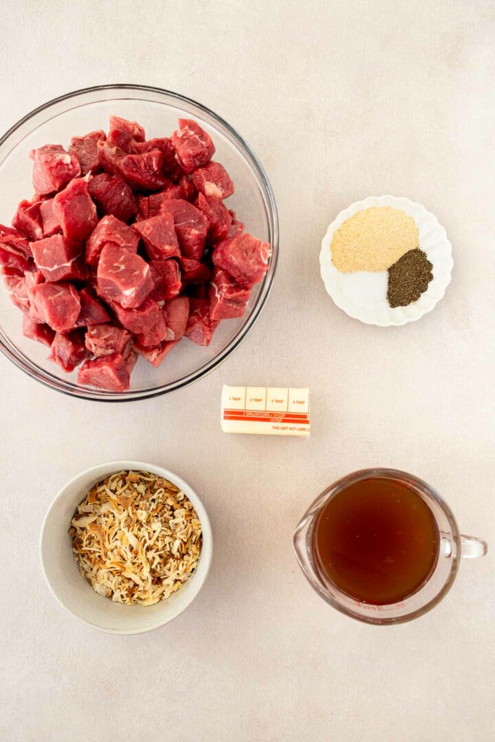 steak bite ingredients in small bowls