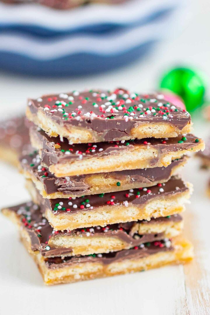 ritz cracker toffee stacked on top of each other