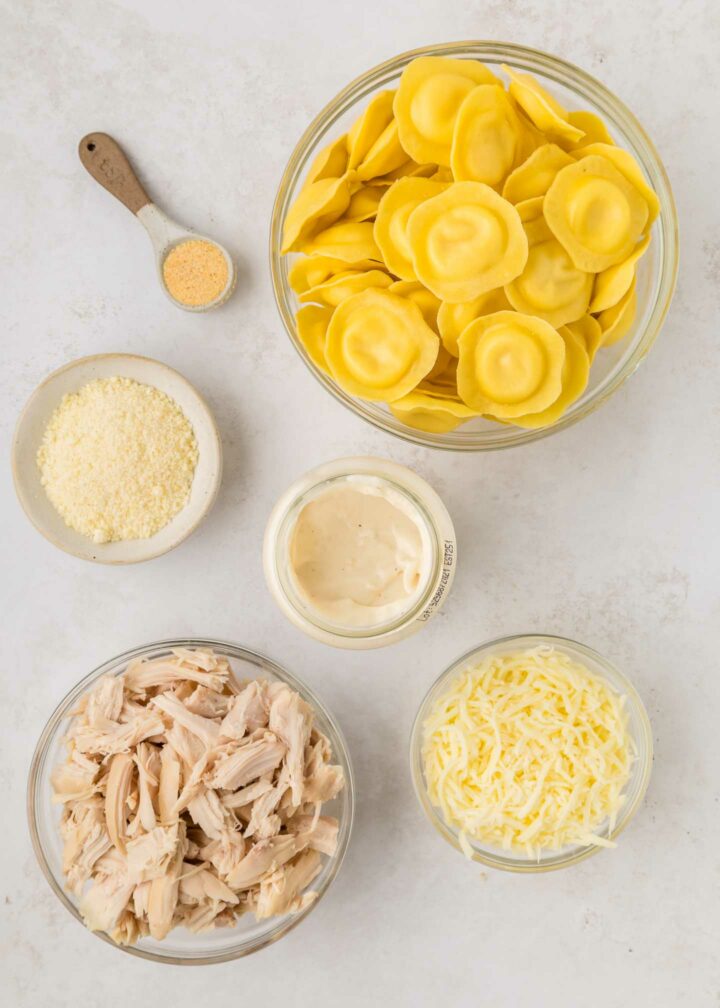 ingredients shown in clear bowls