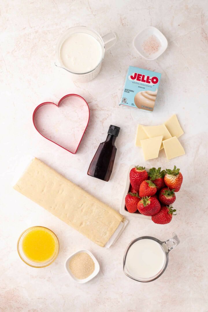 ingredients shown for puff pastry hearts