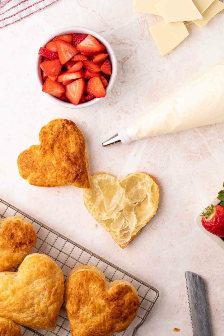 puff pastry hearts cut in half