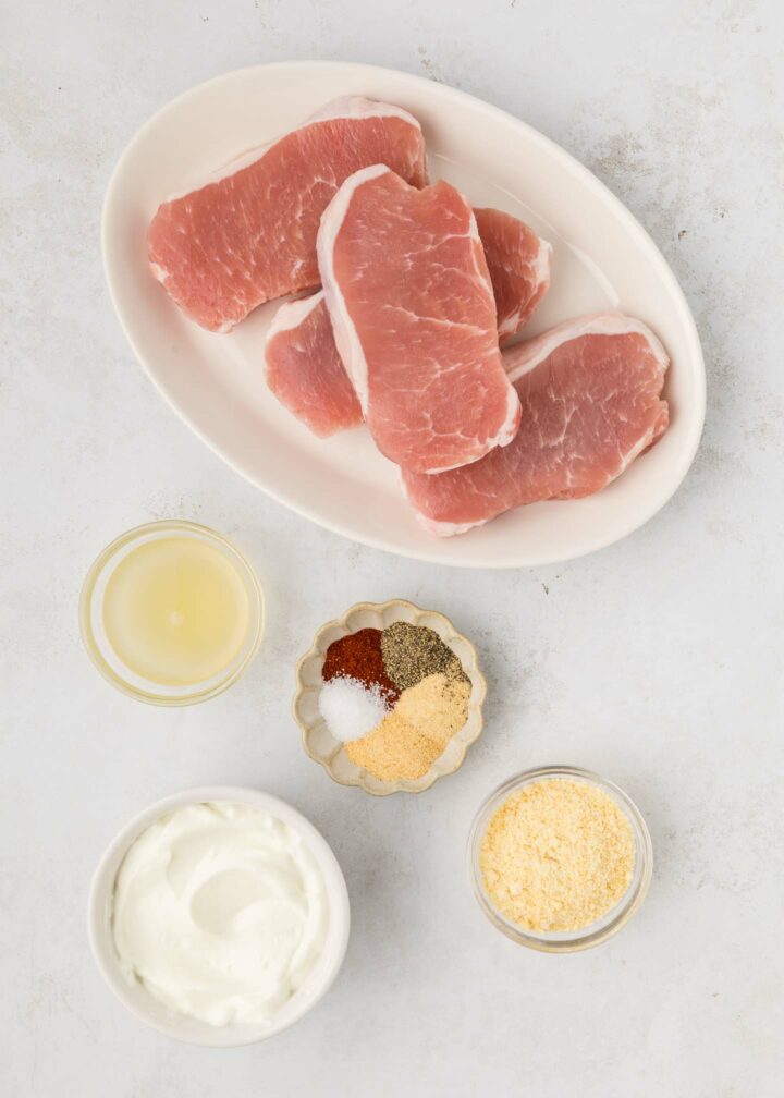 pork chop ingredients show in bowls